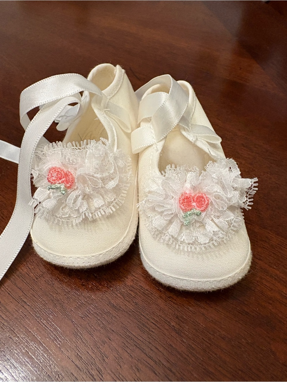 Girls Cream Floral Bow Baby Shoes